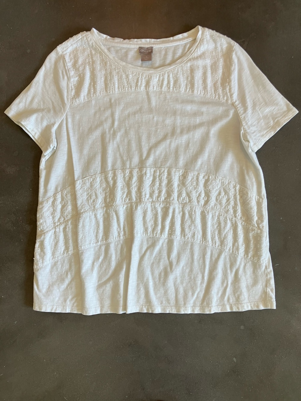 Chico's White Short-Sleeve Textured Panel Tee